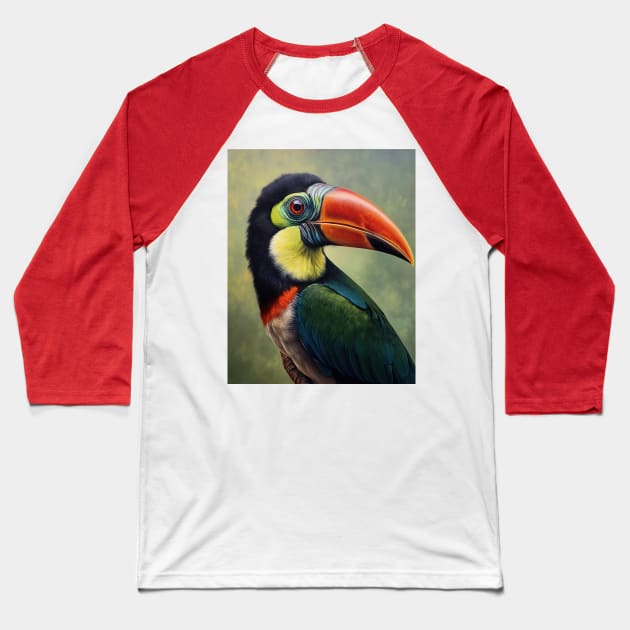 Amazing Zoo Green Aracari in Oil Paint Hyperrealism Baseball T-Shirt by ABART BY ALEXST 